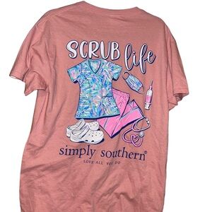 Simply southern pink scrub life nurse doctor Tshirt size Medium caregiver